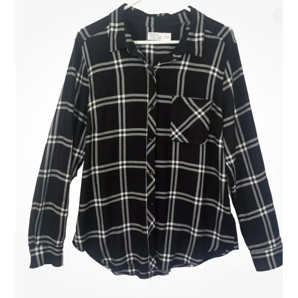 Women's Time and‎ Tru Flannel Black White L